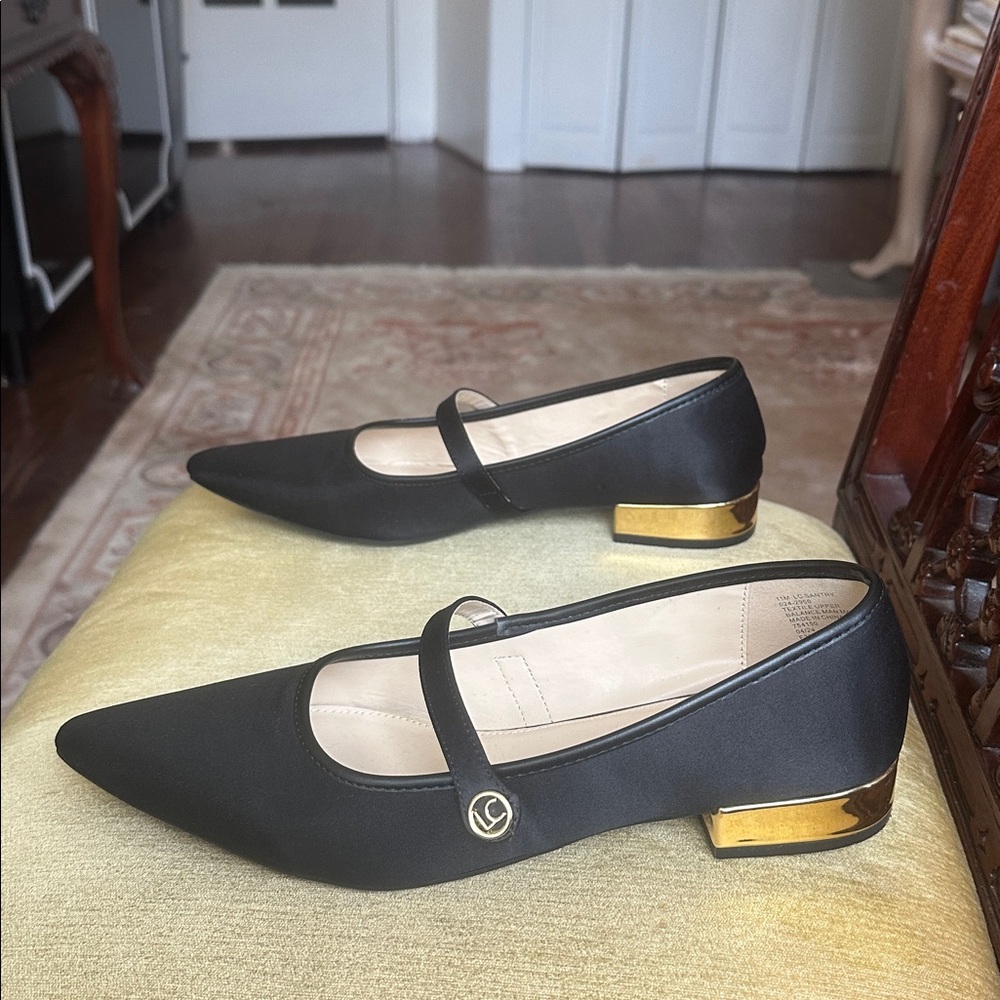 Liz Claiborne Santry Black Satin Pointed Toe Mary Jane Flat Shoes Size 11 - Picture 13 of 16